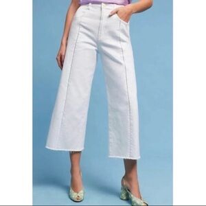 PILCRO Anthropologie White Wide-Leg Pants White Crop Denim Perforated Detail S9